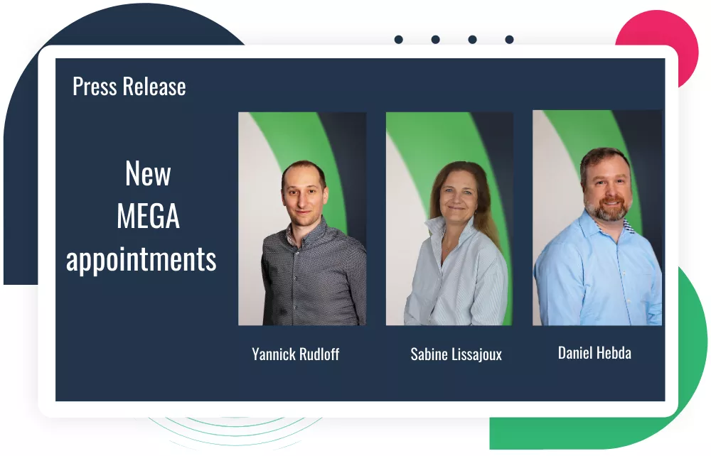 New MEGA appointments press release with three headshots